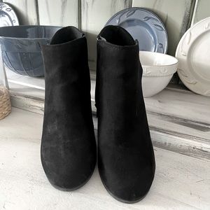 Black Suede Wedge booties by SODA